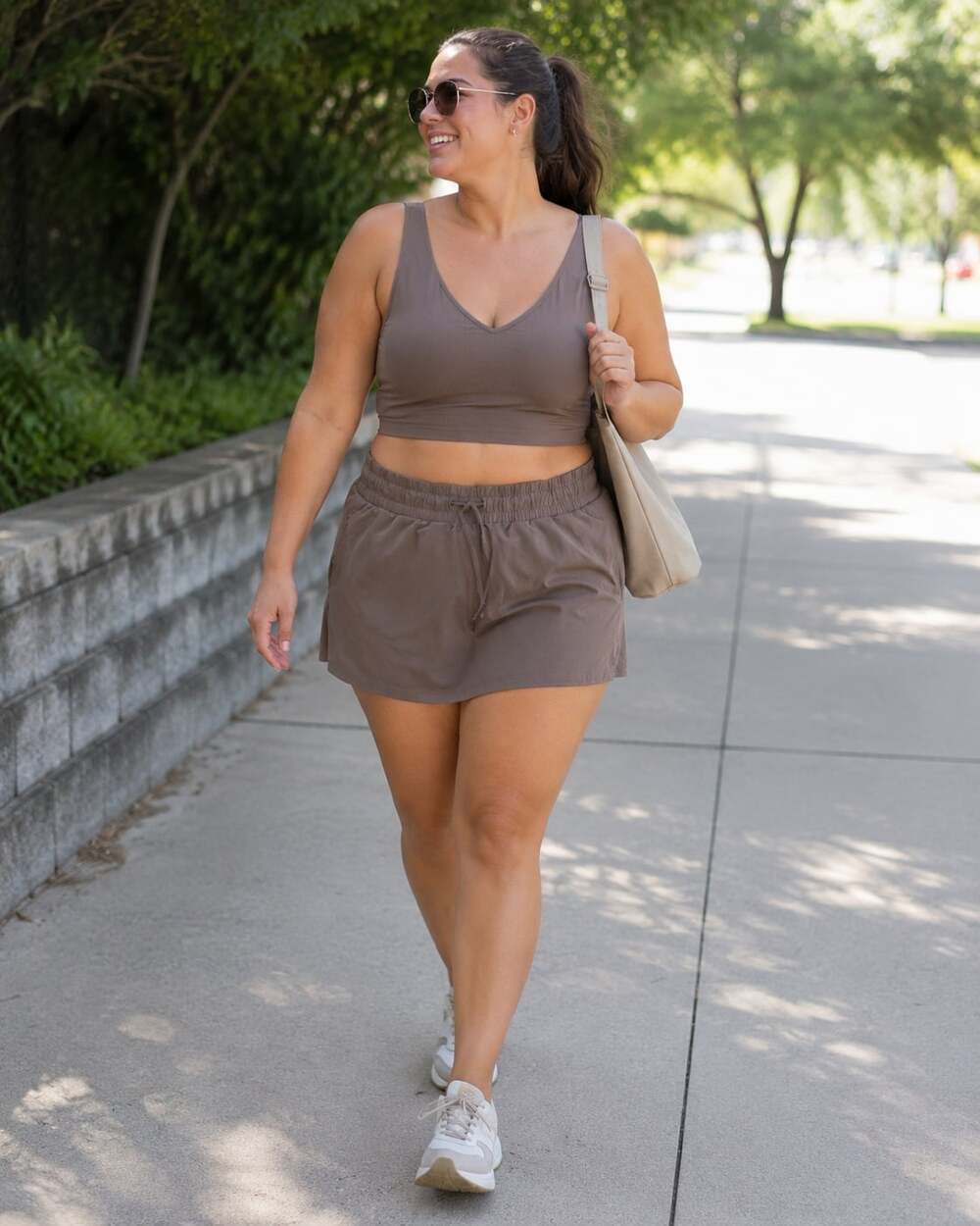 All in Motion Taupe 2-Piece Active Set Skort + Crop Tank Size L